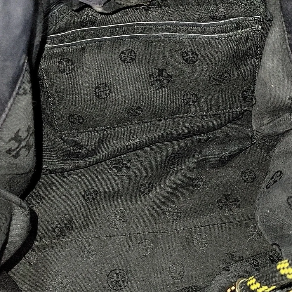 Tory Burch Black Nylon Leather Tote Shoulder Bag